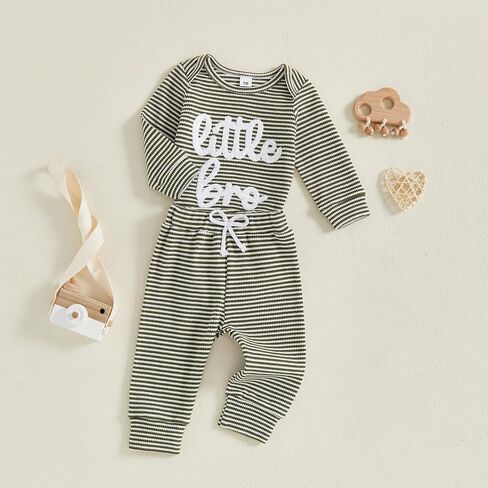 Baby Boys Outfits Little Brother Long Sleeves Bodysuit Romper and Solid Pants Fall Winter Clothes 0 3 6 9 M in Saudi Arabia