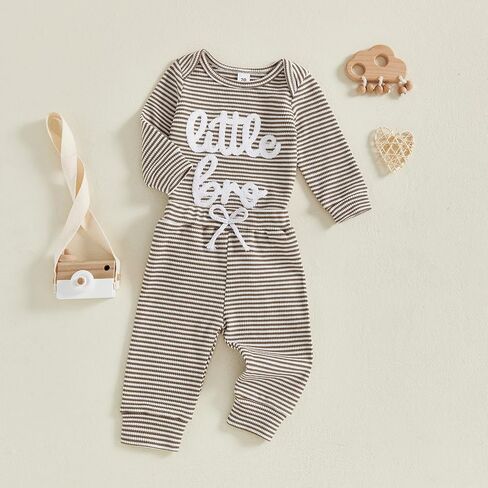 Baby Boys Outfits Little Brother Long Sleeves Bodysuit Romper and Solid Pants Fall Winter Clothes 0 3 6 9 M in Saudi Arabia