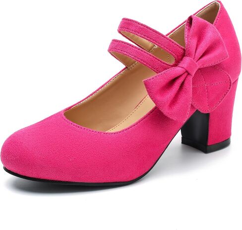 Womens Bow Heels Mary Jane Shoes Round Toe Chunky Heel Side Bow Dress Pumps in Saudi Arabia