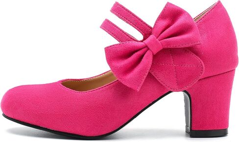 Womens Bow Heels Mary Jane Shoes Round Toe Chunky Heel Side Bow Dress Pumps in Saudi Arabia