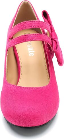 Womens Bow Heels Mary Jane Shoes Round Toe Chunky Heel Side Bow Dress Pumps in Saudi Arabia