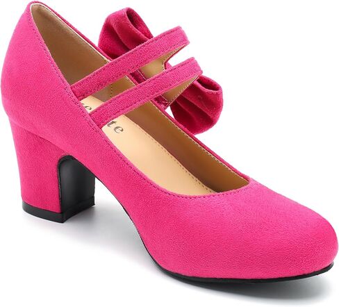 Womens Bow Heels Mary Jane Shoes Round Toe Chunky Heel Side Bow Dress Pumps in Saudi Arabia