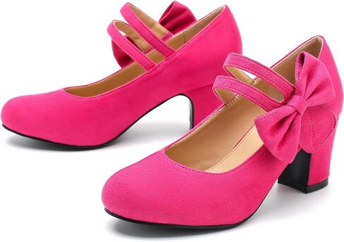 Womens Bow Heels Mary Jane Shoes Round Toe Chunky Heel Side Bow Dress Pumps in Saudi Arabia