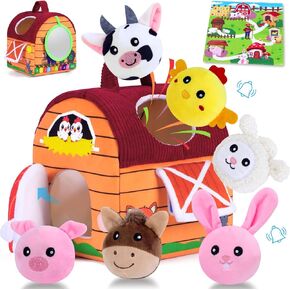 Baby Toys 6-12 Months, Little People Farm with Crinkle, Rattle & Squeaker – Little People Barn with Stuffed Farm Animals for Newborn Infants, Montessori Learning Toys for Babies in Saudi Arabia