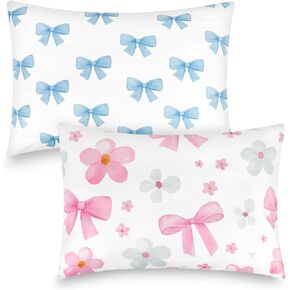 كيس وسادة للأطفال الصغار من Hooyax مكون من قطعتين - أكياس وسائد صغيرة ناعمة قابلة للتمدد، غطاء وسادة مريح للأطفال مع طباعة لطيفة، إغلاق مغلف مقاس 13x18 12x16 14x19 وسادة سفر للأطفال (زهرة القوس) in Kuwait