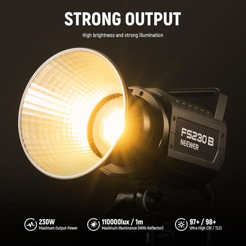 مصباح فيديو استوديو LED من NEEWER FS230B، إضاءة مستمرة COB ثنائية اللون 230 وات مع تحكم 2.4G/APP، 110000Lux/m، 2700K-6500K، CRI 97+، حامل بوينز، قماش تنظيف لتسجيل الفيديو الفوتوغرافي in Kuwait