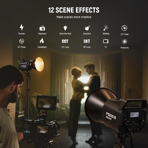 مصباح فيديو استوديو LED من NEEWER FS230B، إضاءة مستمرة COB ثنائية اللون 230 وات مع تحكم 2.4G/APP، 110000Lux/m، 2700K-6500K، CRI 97+، حامل بوينز، قماش تنظيف لتسجيل الفيديو الفوتوغرافي in Kuwait