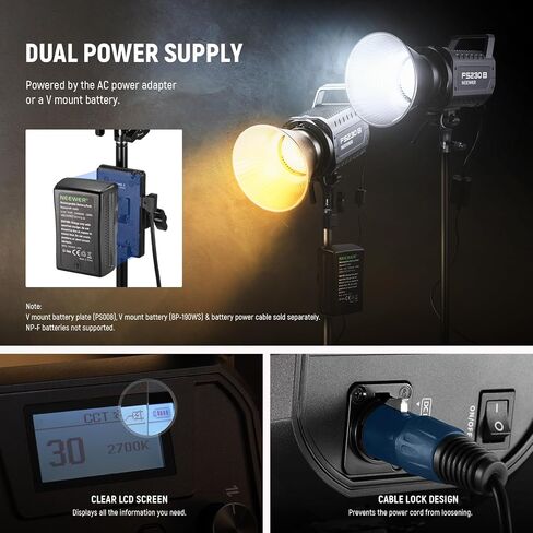 مصباح فيديو استوديو LED من NEEWER FS230B، إضاءة مستمرة COB ثنائية اللون 230 وات مع تحكم 2.4G/APP، 110000Lux/m، 2700K-6500K، CRI 97+، حامل بوينز، قماش تنظيف لتسجيل الفيديو الفوتوغرافي in Kuwait