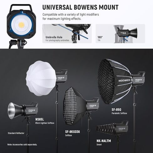 NEEWER FS230B LED Studio Video Light, 230W Bi Colour COB Continuous Lighting with 2.4G/APP Control, 110000Lux/m, 2700K-6500K, CRI 97+, Bowens Mount, Cleaning Cloth for Photography Video Recording in Saudi Arabia
