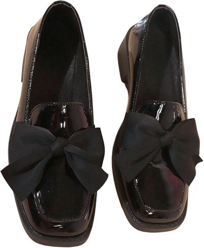 MakeMeChic Women's Bow Loafer Shoes Leather Square Toe Slip on Pump Dressy Shoes in Saudi Arabia