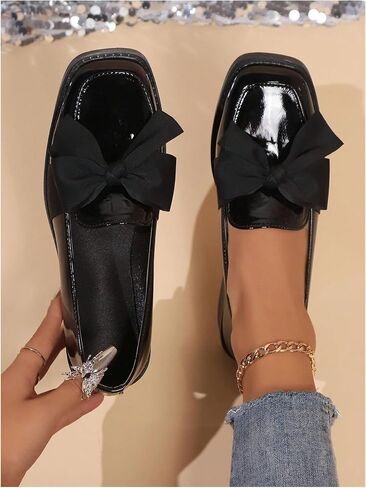 MakeMeChic Women's Bow Loafer Shoes Leather Square Toe Slip on Pump Dressy Shoes in Saudi Arabia