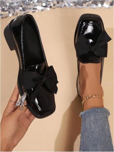 MakeMeChic Women's Bow Loafer Shoes Leather Square Toe Slip on Pump Dressy Shoes in Saudi Arabia