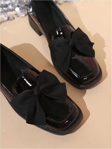 MakeMeChic Women's Bow Loafer Shoes Leather Square Toe Slip on Pump Dressy Shoes in Saudi Arabia