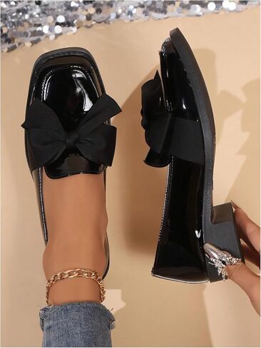MakeMeChic Women's Bow Loafer Shoes Leather Square Toe Slip on Pump Dressy Shoes in Saudi Arabia