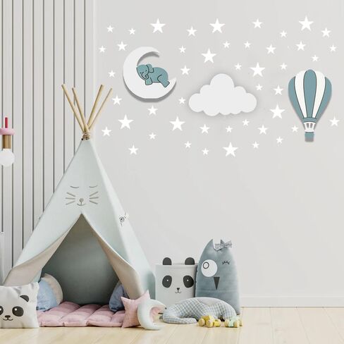 Dreamy Skies Nursery Wall Set – Elephant on Moon, Hot Air Balloon & Star Stickers (Blue Theme) in Saudi Arabia