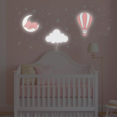 Dreamy Skies Nursery Wall Set – Elephant on Moon, Hot Air Balloon & Star Stickers (Blue Theme) in Saudi Arabia