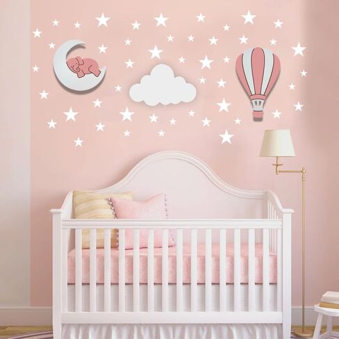 Dreamy Skies Nursery Wall Set – Elephant on Moon, Hot Air Balloon & Star Stickers (Blue Theme) in Saudi Arabia