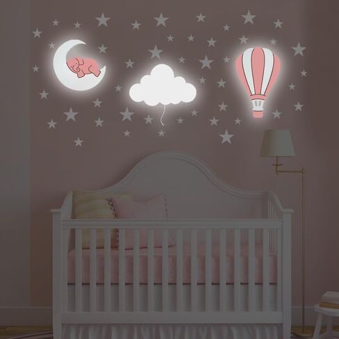 Dreamy Skies Nursery Wall Set – Elephant on Moon, Hot Air Balloon & Star Stickers (Blue Theme) in Saudi Arabia