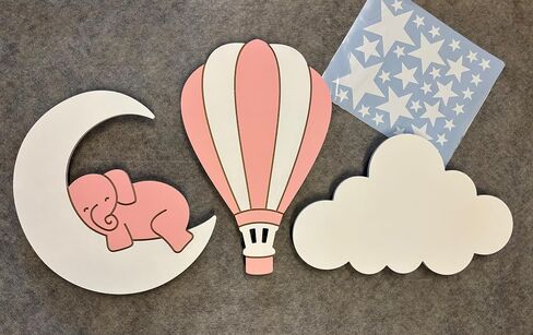 Dreamy Skies Nursery Wall Set – Elephant on Moon, Hot Air Balloon & Star Stickers (Blue Theme) in Saudi Arabia