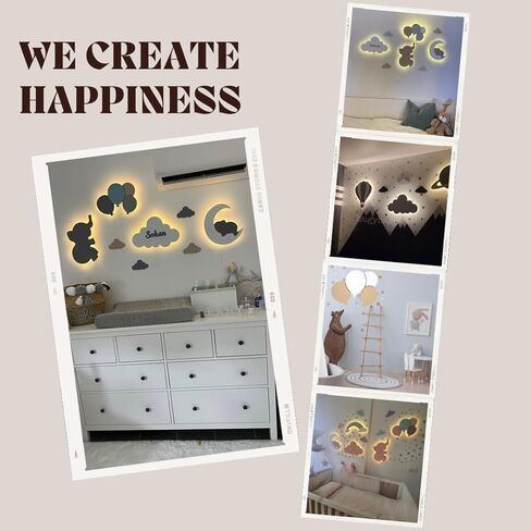 مجموعة حائط الحضانة Dreamy Skies - فيل على القمر ومنطاد الهواء الساخن وملصقات النجوم (موضوع أزرق) in Kuwait