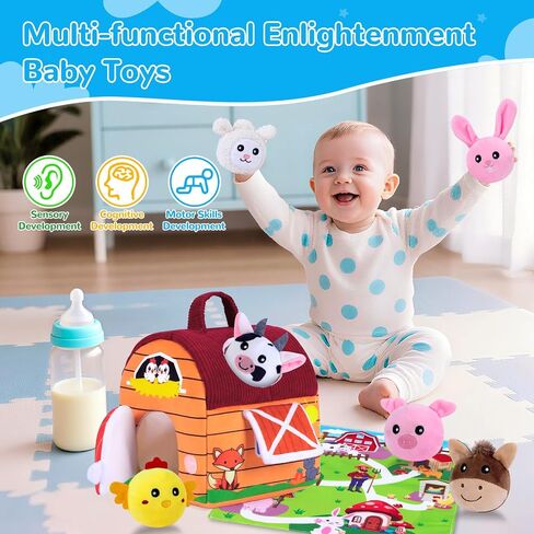 Baby Toys 6-12 Months, Little People Farm with Crinkle, Rattle & Squeaker – Little People Barn with Stuffed Farm Animals for Newborn Infants, Montessori Learning Toys for Babies in Saudi Arabia