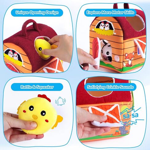 Baby Toys 6-12 Months, Little People Farm with Crinkle, Rattle & Squeaker – Little People Barn with Stuffed Farm Animals for Newborn Infants, Montessori Learning Toys for Babies in Saudi Arabia