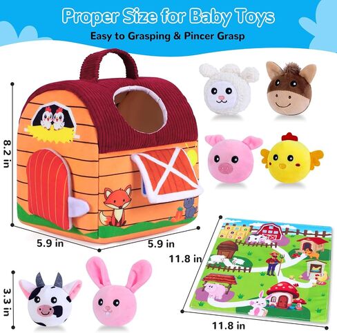 Baby Toys 6-12 Months, Little People Farm with Crinkle, Rattle & Squeaker – Little People Barn with Stuffed Farm Animals for Newborn Infants, Montessori Learning Toys for Babies in Saudi Arabia