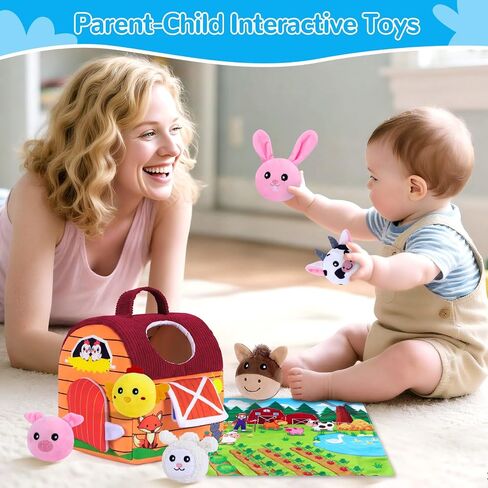 Baby Toys 6-12 Months, Little People Farm with Crinkle, Rattle & Squeaker – Little People Barn with Stuffed Farm Animals for Newborn Infants, Montessori Learning Toys for Babies in Saudi Arabia
