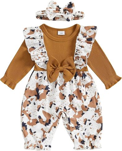 Western Baby Girl Clothes Horse Print Romper Bow Patchwork Jumpsuit Ruffle Sleeve Bodysuit Infant Cowgirl Outfit in Saudi Arabia