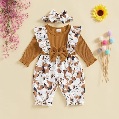 Western Baby Girl Clothes Horse Print Romper Bow Patchwork Jumpsuit Ruffle Sleeve Bodysuit Infant Cowgirl Outfit in Saudi Arabia