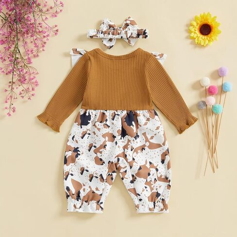 Western Baby Girl Clothes Horse Print Romper Bow Patchwork Jumpsuit Ruffle Sleeve Bodysuit Infant Cowgirl Outfit in Saudi Arabia