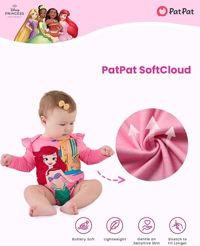 Disney Princess Ariel Belle Mickey Minnie Mouse Winnie the Pooh Baby Clothes Long Snap Bodysuit for Newborn to Infant in Kuwait