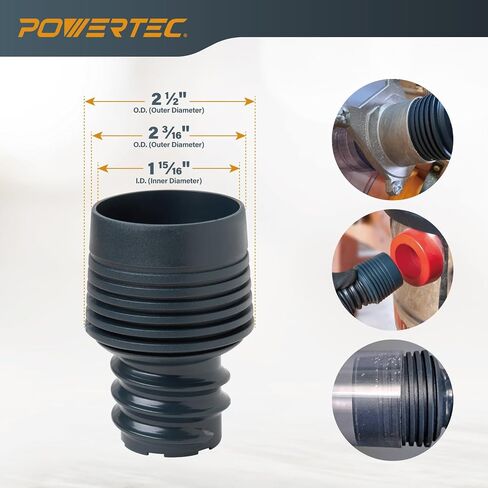 محول منفذ الغبار POWERTEC 70506 سريع التوصيل لمنفذ 1-3/4 بوصة ~ 2-1/2 بوصة إلى خرطوم جمع الغبار 4 بوصة و2-1/2 بوصة، مع محول ملولب لمجموعة خرطوم مكنسة كهربائية POWERTEC in Saudi Arabia