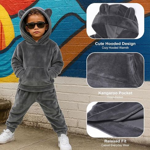ROMPERINBOX Toddler Baby Boy Outfits Fleece Hoodie Sweatshirt and Pants Set Long Sleeve Fall Winter Clothes 12M-7Y in Kuwait