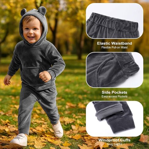 ROMPERINBOX Toddler Baby Boy Outfits Fleece Hoodie Sweatshirt and Pants Set Long Sleeve Fall Winter Clothes 12M-7Y in Kuwait