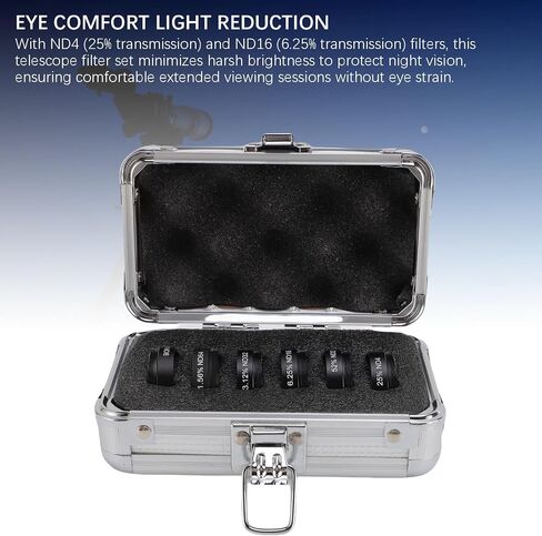 PUSOKEI 6 Pcs 1.25 Inch Telescope ND Filter Kit, ND2 ND4 ND8 ND16 ND32 ND64 Telescope Eyepiece Filter Set with Aluminum Alloy Case, for Astronomical Telescope Eyepiece in Saudi Arabia