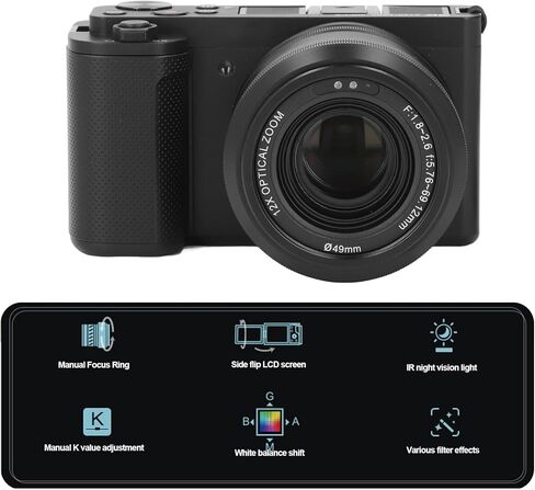 كاميرا رقمية للتصوير الفوتوغرافي، كاميرا 5K 64MP 30FPS HDR DSLR مع شاشة قلاب 3.2 بوصة 180 درجة تكبير بصري 12X، مستشعر CMOS، كاميرا تسجيل فيديو بتركيز تلقائي لصور شخصية للفيديو in Kuwait