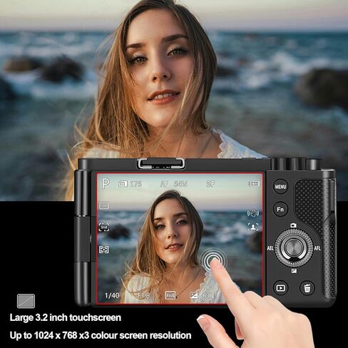 كاميرا رقمية للتصوير الفوتوغرافي، كاميرا 5K 64MP 30FPS HDR DSLR مع شاشة قلاب 3.2 بوصة 180 درجة تكبير بصري 12X، مستشعر CMOS، كاميرا تسجيل فيديو بتركيز تلقائي لصور شخصية للفيديو in Kuwait