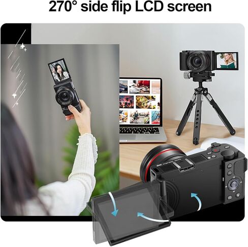 كاميرا رقمية للتصوير الفوتوغرافي، كاميرا 5K 64MP 30FPS HDR DSLR مع شاشة قلاب 3.2 بوصة 180 درجة تكبير بصري 12X، مستشعر CMOS، كاميرا تسجيل فيديو بتركيز تلقائي لصور شخصية للفيديو in Kuwait