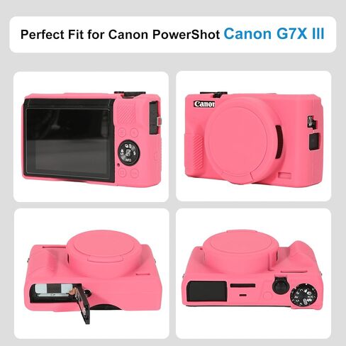 حافظة لكاميرا Canon PowerShot G7 X Mark III الرقمية، ملحقات G7X Mark 3 خفيفة الوزن للسفر، حماية كاملة ناعمة G7X Mark 3 حافظة سيليكون غطاء حماية للعدسة قابل للفصل (وردي) in Saudi Arabia