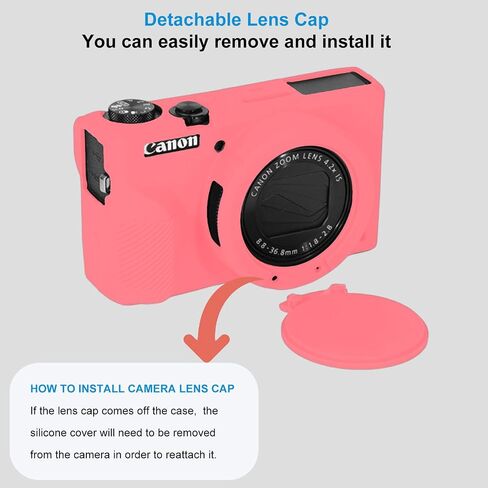 حافظة لكاميرا Canon PowerShot G7 X Mark III الرقمية، ملحقات G7X Mark 3 خفيفة الوزن للسفر، حماية كاملة ناعمة G7X Mark 3 حافظة سيليكون غطاء حماية للعدسة قابل للفصل (وردي) in Saudi Arabia