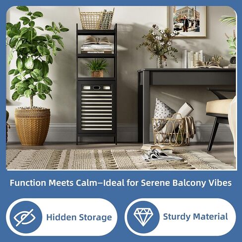 HITNET Tilt Out Laundry Hamper, Bamboo Bathroom Cabinet with Pull Out Removable Bag and 3 Tier Storage Shelves, 8.5 Gallon Clothes Basket with Metal Handle, Black in Saudi Arabia