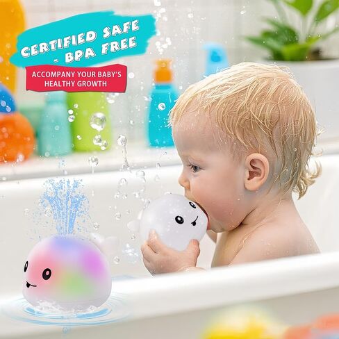 Light Up Bath Toy Sprinkler for Babies, Rechargeable Bathtub Pool Water Toys Baby Gifts for Toddlers, Shower Essentials (Frog) in Saudi Arabia