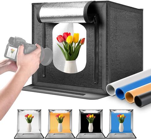 NEEWER 50W Upgraded Photo Studio Light Box & Mini Camera Flash Light, 24"x24" Portable Folding Photography Lightbox, 4 Backdrops, 5600K 160 LEDs 5200lx/0.5m Picture Booth Tent for Jewelry Electronics in Saudi Arabia