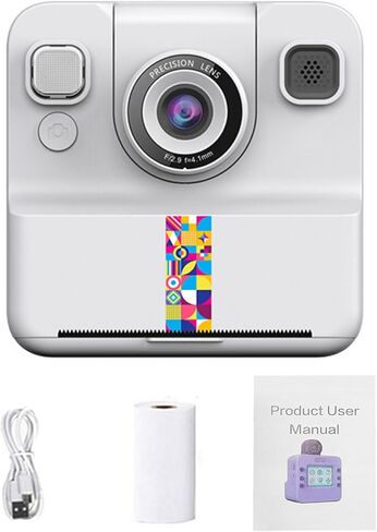 كاميرا طباعة فورية من EBTOOLS، شاشة LCD مقاس 2.4 بوصة، صورة بدقة 24 ميجابكسل، تسجيل فيديو بدقة 1080 بكسل، شحن سريع من النوع C، ملصقات مدمجة ومرشحات ألوان، عدسة دوارة 180 درجة، مع ورق طباعة in Kuwait