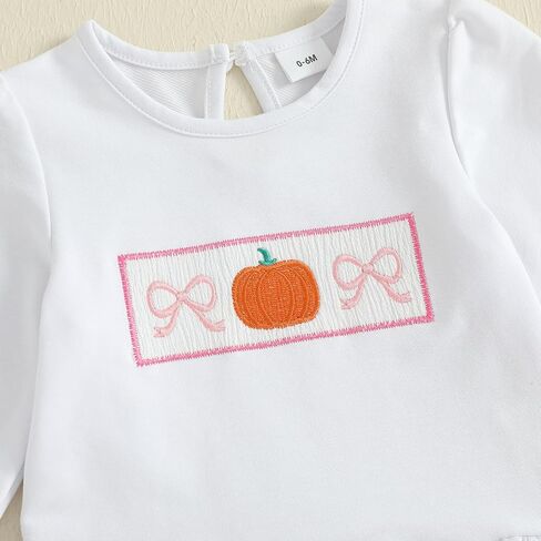 Toddler Girls Pumpkin Outfits Long Puff Sleeve Ruffle Tops and Gingham Pants Set 2Pcs Infant Baby Halloween Clothes in Saudi Arabia