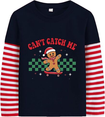 Christmas Shirts for Toddler Boys Girls Funny Striped Long Sleeve Ugly Xmas Tree Navy Blue Tees Tops 2-7 Years in Saudi Arabia