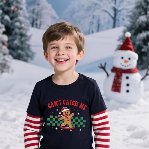 Christmas Shirts for Toddler Boys Girls Funny Striped Long Sleeve Ugly Xmas Tree Navy Blue Tees Tops 2-7 Years in Saudi Arabia