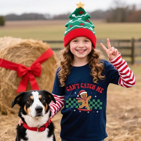 Christmas Shirts for Toddler Boys Girls Funny Striped Long Sleeve Ugly Xmas Tree Navy Blue Tees Tops 2-7 Years in Saudi Arabia