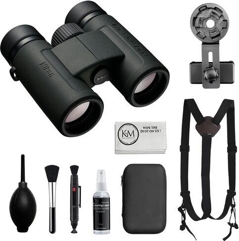 منظار Nikon PROSTAFF P3 مقاس 10x42 مزود بحزام حزام + طقم تنظيف فاخر + محول هاتف ذكي إلى منظار + قطعة قماش تنظيف من الألياف الدقيقة (5 قطع) in Kuwait